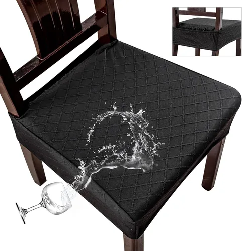 Vista 39 de Genina Juego de 2 fundas impermeables para sillas de comedor, fundas elásticas de jacquard extraíbles y lavables, sin fundas traseras, color beige