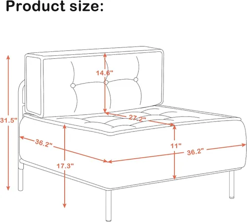 Vista 3 de MCombo Sofá modular con cojín extraíble, sofá tapizado para sala de estar, apartamento, oficina (azul, asiento medio)