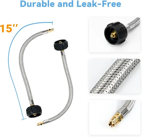 Vista 7 de Skyflame Regulador de propano RV de dos etapas con cambio automático, kit de conexión de tanque de propano dual con 2 piezas de mangueras trenzadas