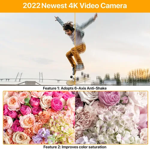 Vista 3 de Videocámara 4K 48MP 60FPS Cámara de video Ultra HD con Wifi Vlogging Cámara para YouTube 16X Cámara de vídeo digital con micrófono 6 ejes