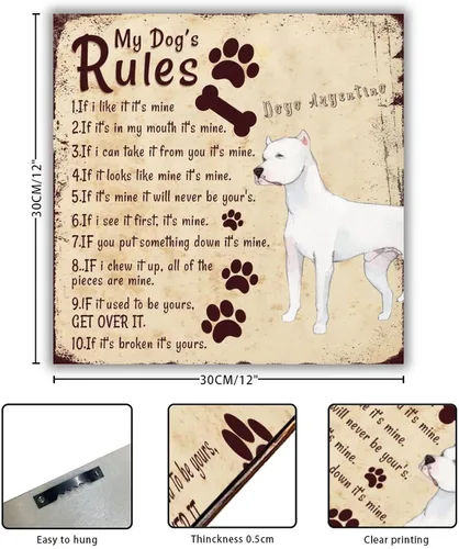Vista 2 de Placa de madera con texto en inglés "My Dog"s Rules, placa de madera de Dogo Argentino, estampado de animales, decoración de pared para el hogar