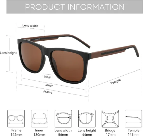 Vista 5 de ZENOTTIC Gafas de sol polarizadas para hombre, ligeras, TR90, con marco cuadrado, protección UV400