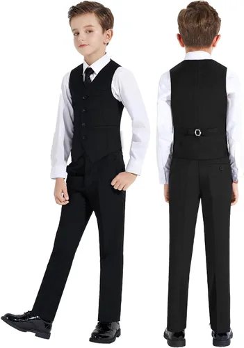 Vista 2 de Plavict Trajes de niño de ajuste delgado, cintura ajustable, traje formal para niños