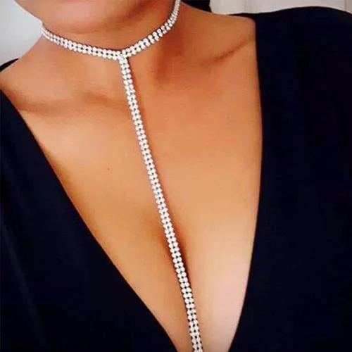 Vista 4 de Gargantilla de diamantes de imitación de plata brillante gargantilla de cristal para mujer