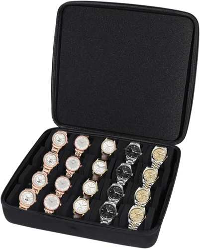 Vista 2 de Portable Watch Storage Case Organizers Secure Zippered 20 Slot Box Pouches for Smartwatch Jewelry Small Items Accessory Smart