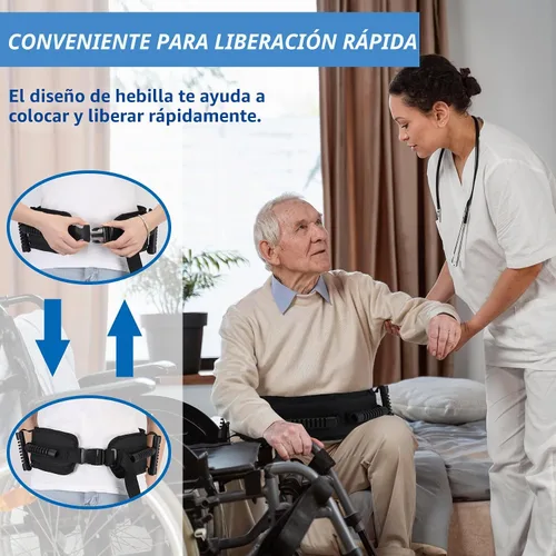 Vista 5 de Cinturón de marcha para personas mayores, cinturón de transferencia con 7 asas acolchadas de nailon Negro
