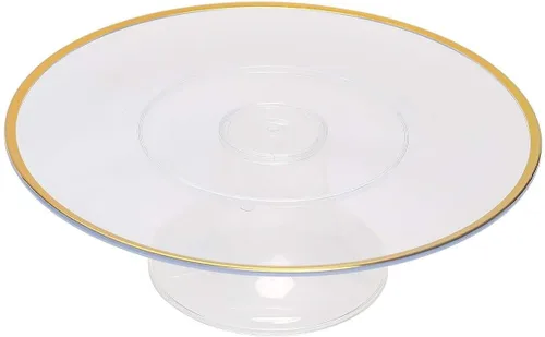 Vista 7 de Efavormart - Paquete de 2 elevadores de plástico transparente de 12 pulgadas con borde dorado para cupcakes y postres, soporte desechable para tartas