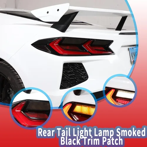 Vista 3 de Sekhyna Lámpara trasera trasera color negro ahumado, parche ABS 4 piezas compatible con Corvette C8 Stingray 2020-2023 cubierta de luz trasera