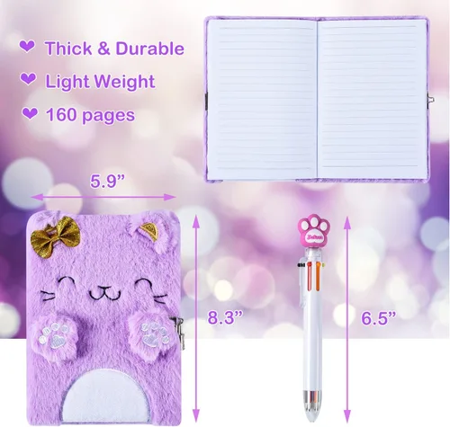 Vista 4 de PJDRLLC Diario para niñas con cerradura y llaves, cuaderno de viaje para escribir, lindo diario secreto con bolígrafo multicolor, calcomanías