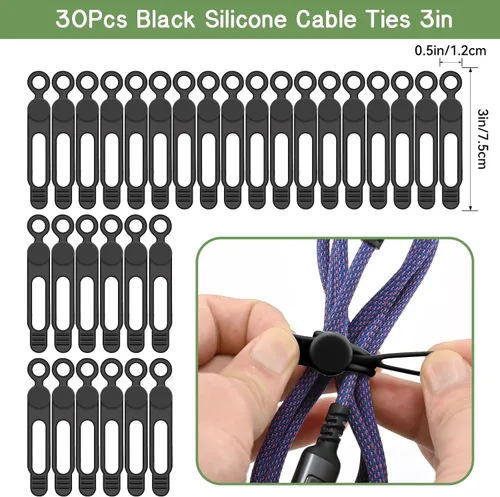 Vista 3 de Organizador de cables de silicona reutilizable de 3 pulgadas para cables de carga, cables de datos, cables de computadora, organización de cables