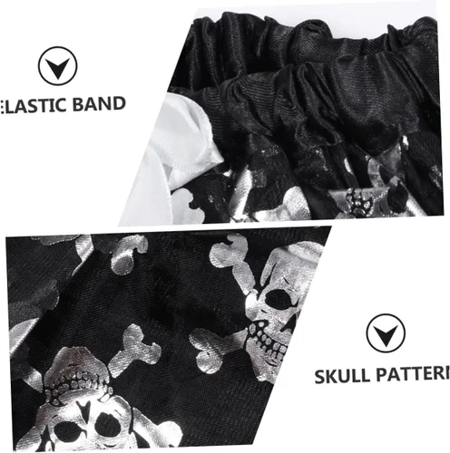 Vista 4 de 1 juego de traje de Halloween, decoración de fiesta de Halloween, guantes de calavera, disfraz de cosplay de Halloween, traje negro, falda negra