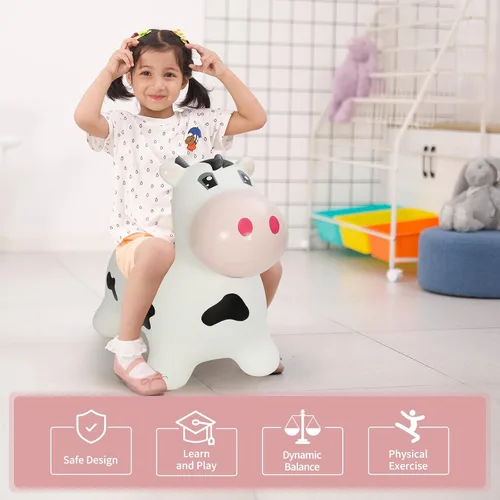 Vista 5 de INPANY Juguetes Saltarines de Vaca de Animales de Granja para Regalos de Niña de 2 Años, Montable Saltarín de Toro para Niños Pequeños, Caballo