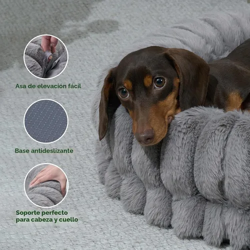Vista 6 de BALANCE Cama de lujo para perros en forma de dona, camas redondas de 24 pulgadas para perros pequeños, lavable, cama ortopédica calmante para Gris