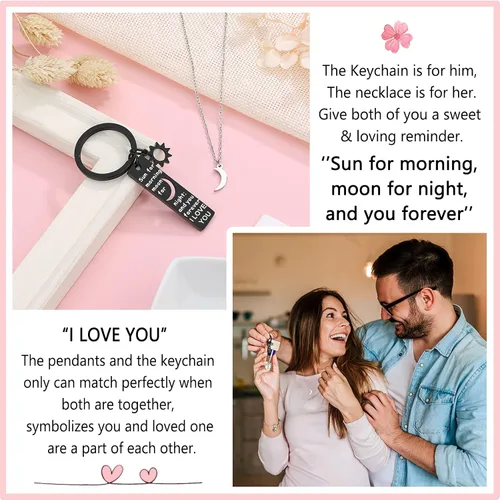 Vista 3 de UNGENT THEM Sun and Moon Matching Couple Keychain and Necklace Set - Valentine's Day Birthday Couples Gifts for Boyfriend Girlfriend Wife Husband