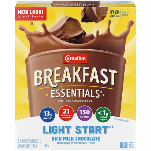 Vista 3 de Carnation Breakfast Essentials Light Start - Mezcla de bebida en polvo, rico chocolate con leche.705 onzas, 8 unidades (paquete de 2)