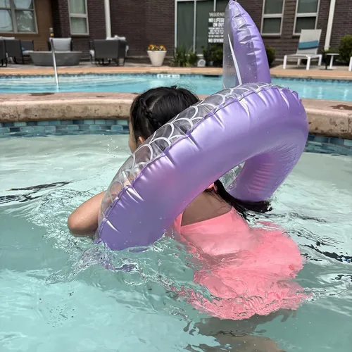 Vista 2 de Flotador de sirena para piscina, tubo de piscina para niños, cola de sirena inflable, anillos de natación, actividades acuáticas, suministros