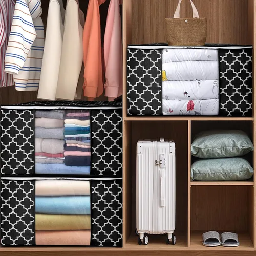 Vista 2 de ISELIFE Bolsas de Almacenamiento 100L Paquete de 2 Bolsas Grandes para Mantas y Ropa, Contenedores de Organización y Almacenamiento para Ropa