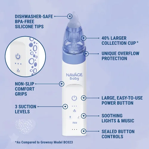 Vista 3 de Naväge Baby Bundle: Aspirador nasal para bebés + inhalador de microniebla, suave, aprobado por pediatras para la congestión del bebé y la nariz