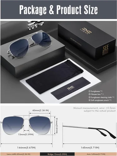Vista 5 de LUENX, Aviator - Gafas de sol polarizadas, para hombres y mujeres, protección UV 400, con funda 60MM