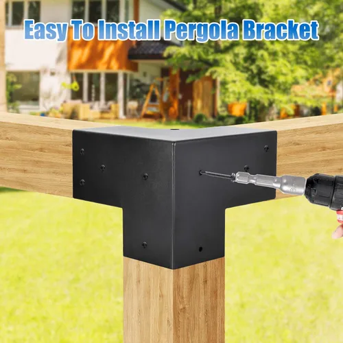 Vista 6 de 4 soportes para pérgola de 4 x 4 pulgadas (real: 3.6 x 3.6 pulgadas) 3 Way 90° Right Angle Corner Bracket DIY Pergola Kit Support Gazebos Patio