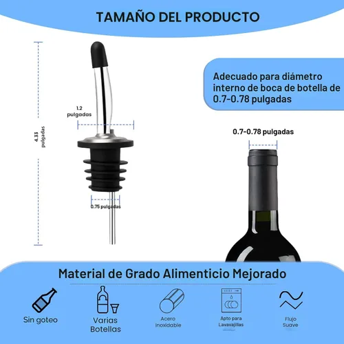 Vista 2 de Speed - 2 vertedores de acero inoxidable, vertedor de botella de licor de velocidad, boquilla de tapón cónico de aceite de oliva y vinagre, adecuado