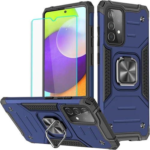 Vista 10 de HNHYGETE Funda para Samsung A52, Galaxy A52 5G, con protector de pantalla HD, a prueba de golpes, resistente a los golpes, con anillo de rotación