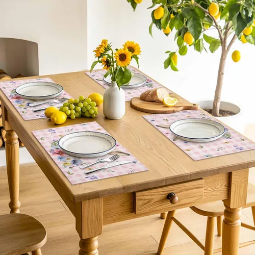 Vista 6 de Juego de 4 manteles individuales de Pascua con diseño de conejo, tela de arpillera tejida lavable para mesa de comedor cuadrada, rectangular