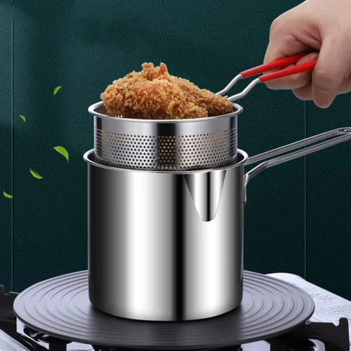 Vista 8 de 1 juego de olla profunda de acero inoxidable con cesta para freír olla de cocina de acero inoxidable para calentamiento rápido, diseño ergonómico