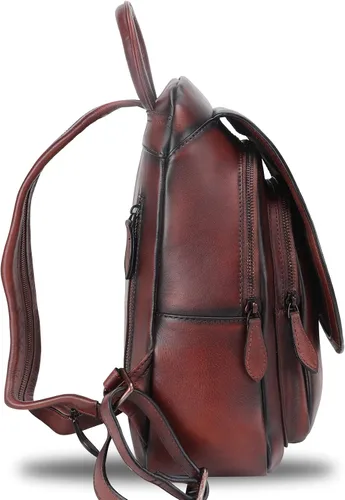 Vista 3 de LRTO Mochila de cuero genuino para mujer, mochila vintage casual para universidad, hecha a mano, mochila occidental de piel de vacuno