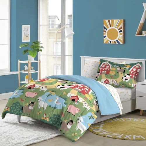Vista 103 de Dream Factory Dinosaur Blocks - Juego de edredón de microfibra ultrasuave para niños, color azul, tamaño individual Bloques de dinosaurios azules