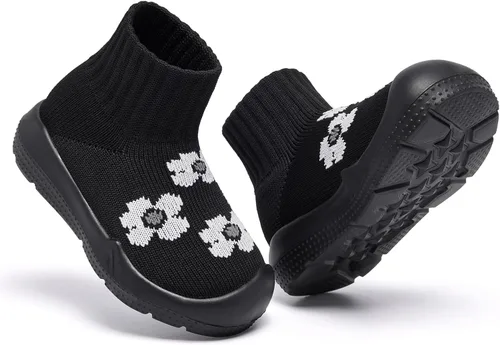 Vista 4 de MORENDL - Zapatos de calcetín para niños pequeños, zapatos para caminar para bebés, tenis antideslizantes tipo pantuflas para niños y niñas