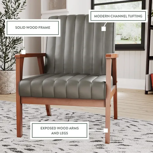 Vista 3 de Edenbrook Carlton - Silla decorativa de madera expuesta para sala de estar, madera real, moderna, canalizada, gris (EH0005CHR00FG)