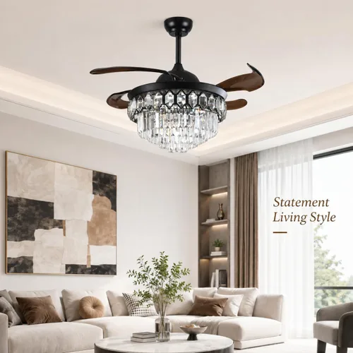 Vista 17 de Ventilador de techo de cristal moderno Fandian de 42 pulgadas con luces 3 - Capa de cristal