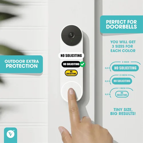 Vista 3 de Letrero pequeño de No Soliciting para casa, 9 tamaños pequeños compatibles con la mayoría de timbres de video, calcomanías mate resistentes a