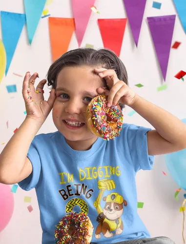 Vista 2 de Rubble Paw Patrol - Camiseta de 3er cumpleaños Regalo divertido para niños de 3 años Camiseta de fiesta temática de excavación para niños pequeños