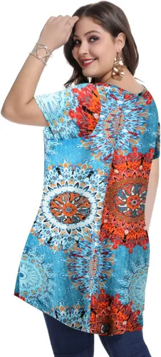 Vista 4 de MONNURO - Camiseta de manga corta para mujer, holgada con mucho vuelo, talla grande
