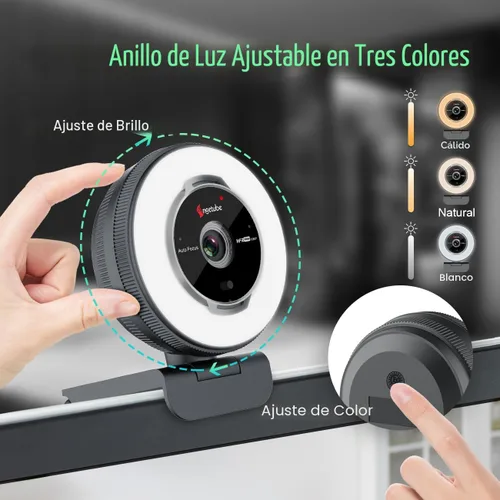 Vista 2 de Cámara web de transmisión Angetube con micrófono: cámara web USB de 1080P 60FPS con luz de anillo y control remoto - cámara web HD con zoom digital