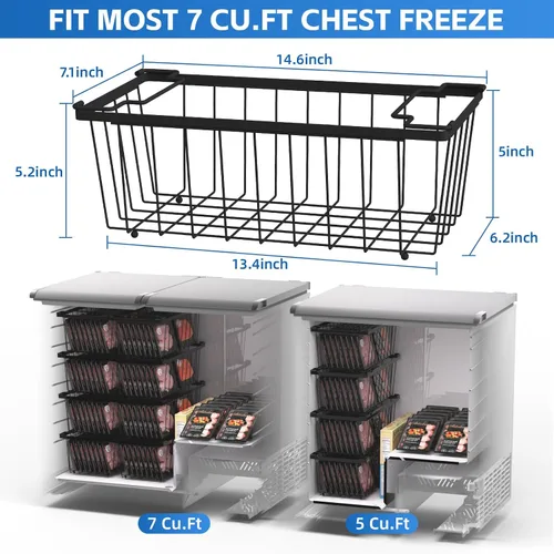 Vista 2 de 4 paquetes de contenedores organizadores para congelador (14.6''L X 7.1''W X 5.2''H) Adecuados para congeladores horizontales de 5-7 pies cúbicos.