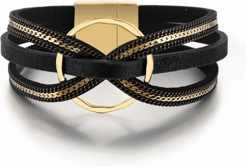 Vista 14 de Edoneery - Pulsera envolvente de cuero para mujer, brazalete de puño de múltiples capas hecho a mano estilo bohemio con cuentas de cristal