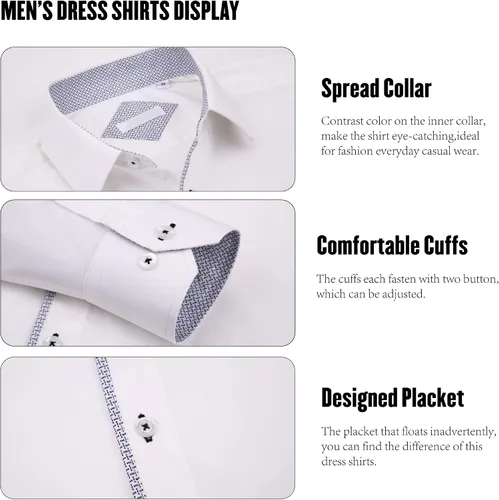 Vista 3 de SAMERM Camisa de vestir para hombre, ajuste regular, manga larga, con botones, para hombre (S-2XL)