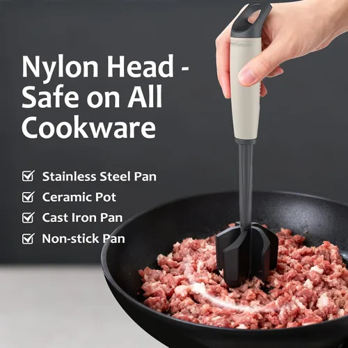 Vista 2 de Ourokhome Picador de carne y triturador de papas, triturador de carne molida de nailon resistente al calor para hamburguesas, 5 cuchillas curvas
