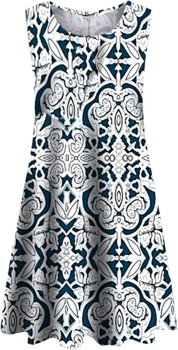 Vista 3 de Tanst Vestido sin mangas para mujer, estampado damasco, para verano, con bolsillos (S-3XL)