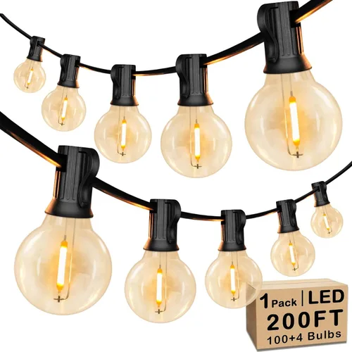 Vista 9 de Luces de Cadena LED G40 Globo de 50 Pies Blancas, Luces de Cadena Irrompibles para Patio Exterior 2200K con 50+2 Bombillas Edison Regulables, Luces