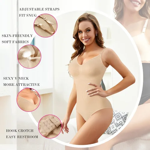Vista 4 de Nebility Body moldeador de cintura sin costuras con cuello redondo y control de abdomen para mujer
