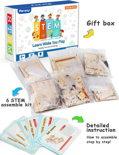 Vista 7 de Poraxy Kits STEM 6 en 1 para niños de 8 a 10 años, proyectos de experimentos educativos de construcción científica de 8 a 12 años, rompecabezas