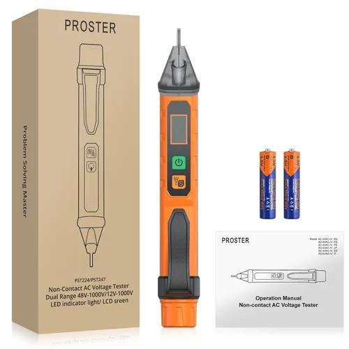 Vista 8 de Probador de Voltaje sin Contacto Proster - Detector de Voltaje AC Ajustable, Probador de Voltaje Eléctrico 12-1000V/48-1000V con Linterna LED