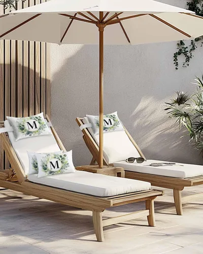 Vista 5 de Paquete de 2 fundas de almohada lumbares con hojas de eucalipto, monograma de letra M para exteriores, impermeables, para exteriores, fundas