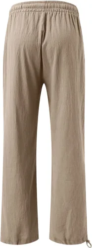 Vista 5 de Pantalones de lino para mujer, de verano, de cintura alta, pierna ancha, casuales, cintura elástica, pantalones palazzo, pantalones de playa