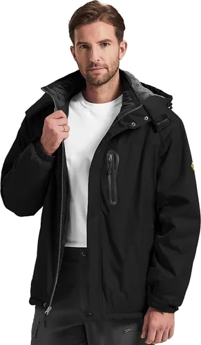 Vista 8 de Chaqueta de esquí para hombre, impermeable, con forro polar cálido, forro de nieve, para montaña, con capucha, resistente al viento, chubasquero