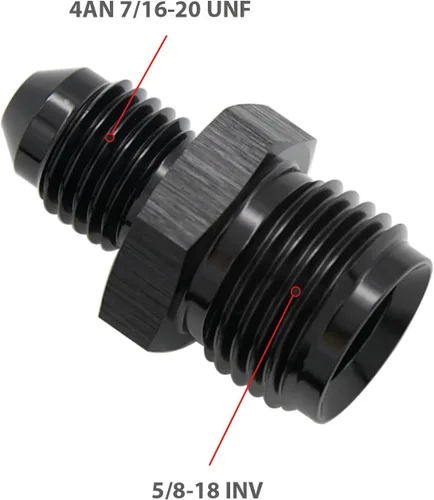 Vista 2 de Adaptador de ajuste de tubo de aluminio -4AN AN4 macho acampanado a rosca macho de 5/8 x 18 con asiento invertido, conector acampanado invertido